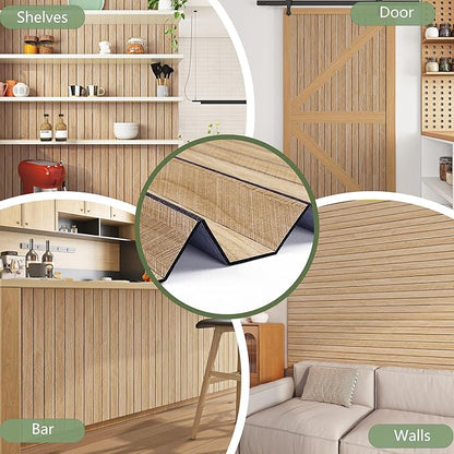 ReWallpaper 24in X 10ft Peel and Stick Wall Panels Light Oak Faux Wood Slat Paneling 3D Foam Backed Acoustic Panels Sound Absorbing Easy Cut DIY for Bedroom Office Headboard Accent Wall Home Decor