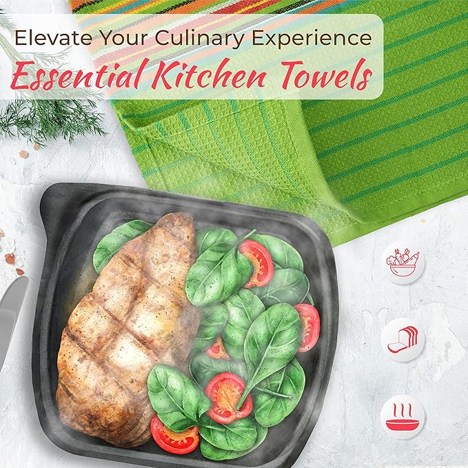 THREAD SPREAD Kitchen Dish Towels, 100% Cotton Salsa Towels, Set of 8 (16x28 Inches), Multi Purpose Cooking Drying Restaurant Bar Cleaning Cloth Napkin, Highly Absorbent, Lint Free (Red & Orange)