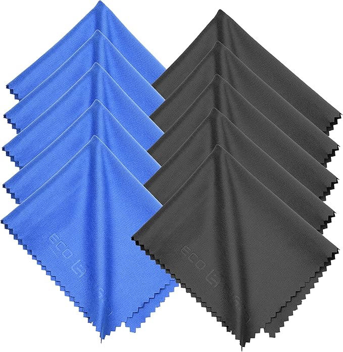 Eco-Fused Blue/Black Microfiber Cloth - 6x7 Inch - 12 Pack - Glasses & Lens Cleaning
