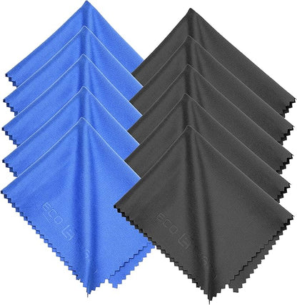 Eco-Fused Blue/Black Microfiber Cloth - 6x7 Inch - 12 Pack - Glasses & Lens Cleaning