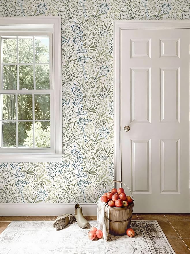 Heroad 17.3''x196'' Floral Wallpaper Yellow Peel and Stick Wallpaper Boho Floral Contact Paper for Cabinets Drawer Liner Waterproof Removable Self Adhesive Thicken Decoration Wall Paper for Walls