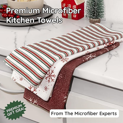 Christmas Kitchen Towels Set of 3 Snowflaked – Microfiber Waffle Weave Dish Towels 16x24, Super Absorbent & Lint-Free Holiday Kitchen Towels for Drying, Cleaning & Christmas Décor