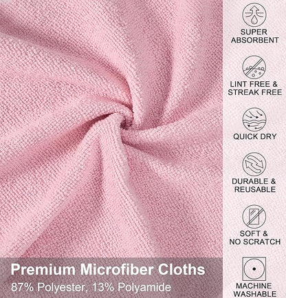 UPSTAR Microfiber Cleaning Cloth, Reusable Paper Towels Rolls, 50 Packs 12x12 inch Cleaning Rags for Washing Dishes, Kitchen, Bathroom, Car, Pink