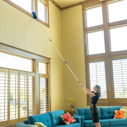 Cobweb Duster with Extension Pole, Plus Size Microfiber Ceiling Fan Duster Extendable 20 feet Reach, 3-Stage Aluminum Telescoping Pole Long Handle Webster Duster for Cleaning