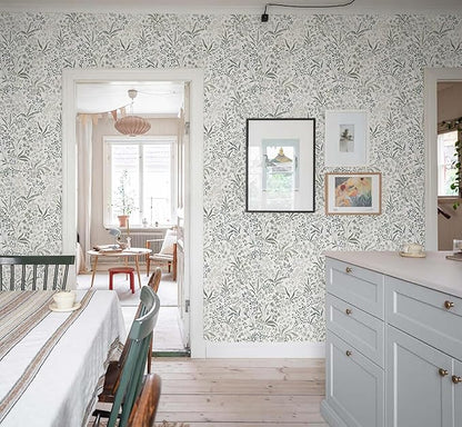 Heroad Boho Peel and Stick Wallpaper Green Contact Paper Floral Wall Paper 17.3''x393'' Removable Self Adhesive Wallpaper for Cabinets Drawers Liner Bathroom Waterproof Papel Tapiz para Pared