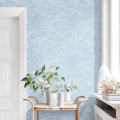 Guvana Blue Wallpaper Peel and Stick Modern Blue and White Contact Paper Coastal Wallpaper Boho Striped Removable Waterproof Wall Paper for Bathroom Laundry Living Room Accent Wall Decor 17.3"×197"