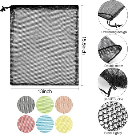 iMucci 13"X15.5" 6Pcs Mesh Laundry Drawstring Bag Nylon Drawstring Gym Bag with Cord Lock Closure