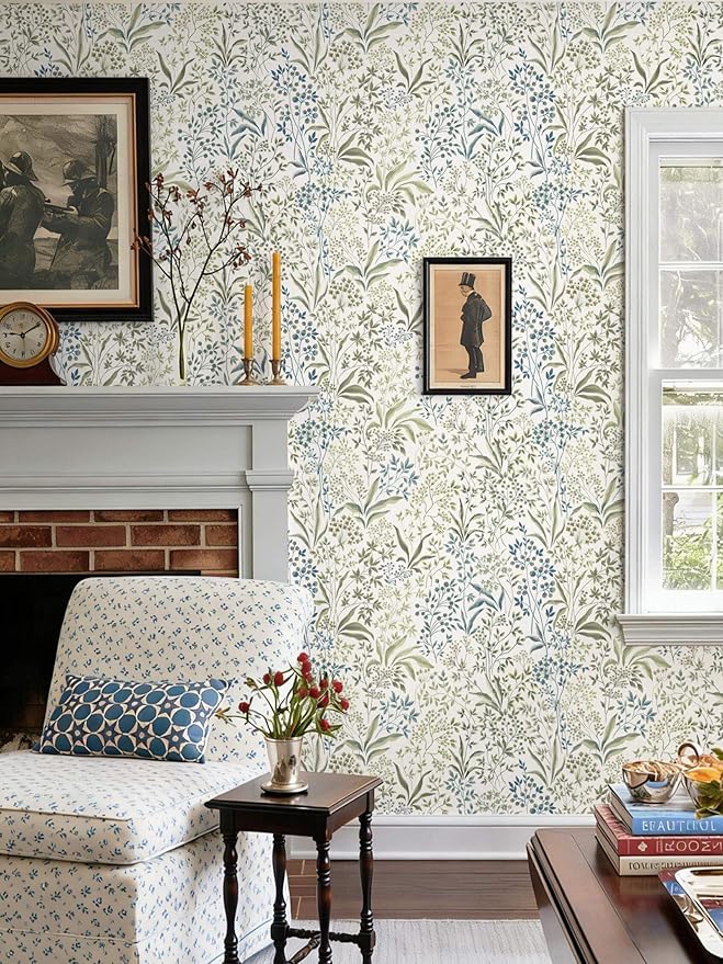 Heroad Floral Wallpaper Yellow Peel and Stick Wallpaper Boho Floral Contact Paper for Cabinets Drawer Liner Waterproof Removable Self Adhesive Thicken Decoration Wall Paper for Walls 17.3''x78.7''