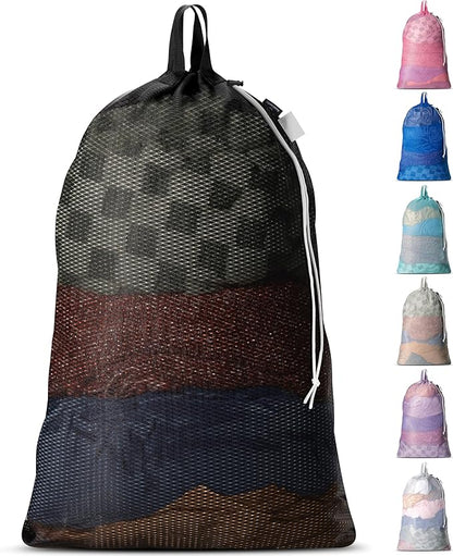Handy Laundry Mesh Laundry Bag 24 x 36 Inches - Extra Large Heavy Duty Bag with Handles & Shoulder Strap, Breathable, Machine Washable for Dorm, Travel, Bedding & Storage - Black