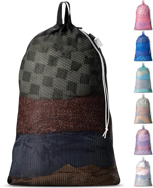 Handy Laundry Mesh Laundry Bag 24 x 36 Inches - Extra Large Heavy Duty Bag with Handles & Shoulder Strap, Breathable, Machine Washable for Dorm, Travel, Bedding & Storage - Black
