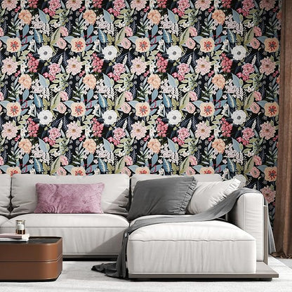 Timeet Vintage Floral Peel and Stick Wallpaper Boho Floral Contact Paper 17.3" x 120" Flower Wallpaper Peel and Stick Self Adhesive Removable Wall Paper for Cabinets Bedroom Wall Decor
