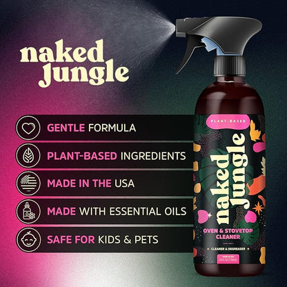 Naked Jungle Premium Plant-Based Stove Top Cleaner and Oven Cleaner with a Heavy Duty Degreaser, Cleaning Spray for Cooktop & Gas Stove Cleaner (24oz)