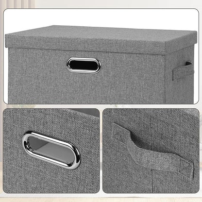 Large 17" 36 Quart Collapsible Stackable Storage Bins with Lids, 5 Packs Gray Foldable Fabric Closet Storage Boxes with Lids, Heavy-duty Linen Cube Baskets(17 x 12 x 11)