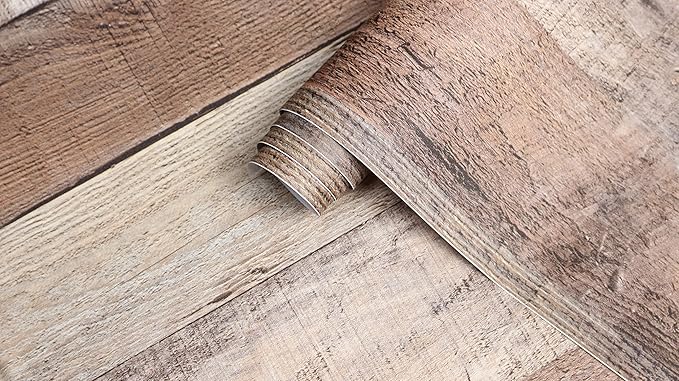 Yun-aeon Natural Wood-Cinnamon Wood Contact Paper Peel and Stick Wallpaper 17.3"x 200"Self Adhesive Removable Vintage Faux Wood Wall Paper Plank Shelf Home Decoration Kitchen Counter Cover Use