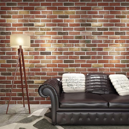 Art3d 20-Pack 105 Sq.Ft Faux Brick 3D Wall Panels Peel and Stick in Red Brown, Self Adhesive Waterproof Foam Wallpaper for Bedroom, Bathroom, Kitchen