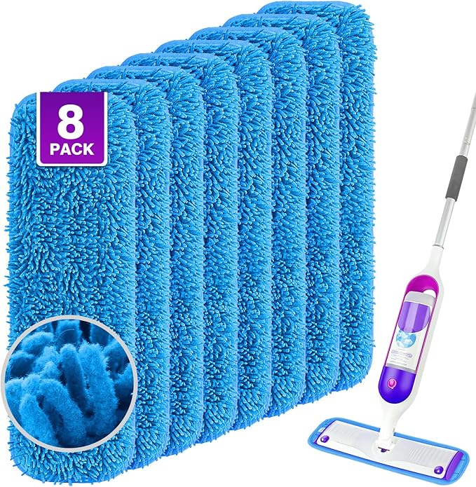 UNIMADE Reusable Mop Pads for Swiffer PowerMop, 8 Pack Microfiber Mop Pad Refill with Scrubber Strips for 13''-15'' SprayMop, Washable Mop Pads Use for Most Floor Types, Designed for Pets - Blue