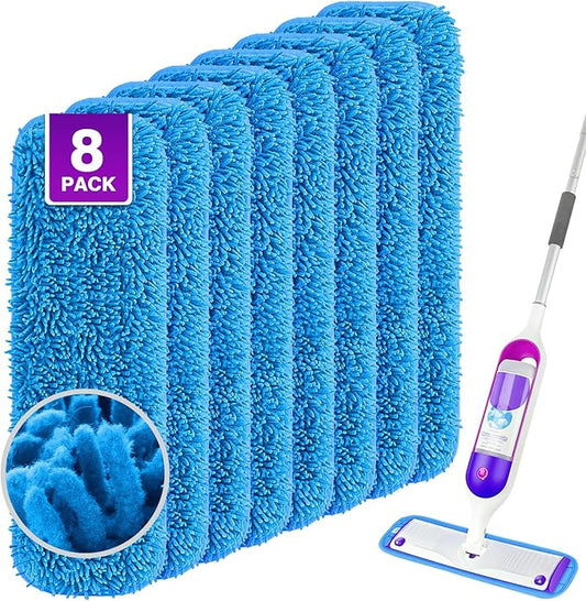 UNIMADE Reusable Mop Pads for Swiffer PowerMop, 8 Pack Microfiber Mop Pad Refill with Scrubber Strips for 13''-15'' SprayMop, Washable Mop Pads Use for Most Floor Types, Designed for Pets - Blue