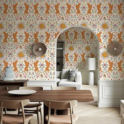 JiffDiff Beige Tiger Peel and Stick Wallpaper - Removable Self Adhesive Wall Paper for Bedroom, Living Room, Nursery Waterproof DIY Wall Decor (17.3" x 120")