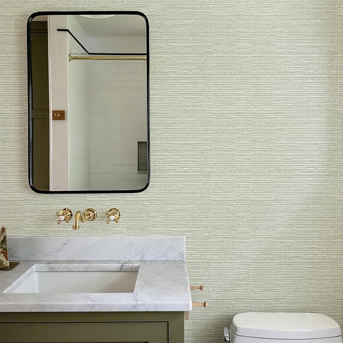 Simon&Siff Green Textured Grasscloth Peel and Stick Wallpaper 17.7"x118" Neutral Faux Grassweave Wallpaper Waterproof Self Adhesive Removable Wallpaper Mural for Home Decor Bedroom Kitchen Cabinet