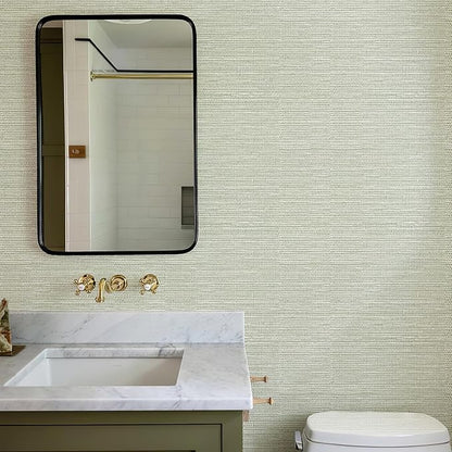 Simon&Siff Green Textured Grasscloth Peel and Stick Wallpaper 17.7"x118" Neutral Faux Grassweave Wallpaper Waterproof Self Adhesive Removable Wallpaper Mural for Home Decor Bedroom Kitchen Cabinet