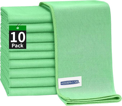 HOMERHYME Microfiber Cleaning Cloth, 10 Pack Glasses Cleaning Cloth, 16" ×14" Window Cleaning Rags, Streak Free Lint Free Polishing Cloths Wipes for Eye Glass Stainless Steel Windshield, Sage Green