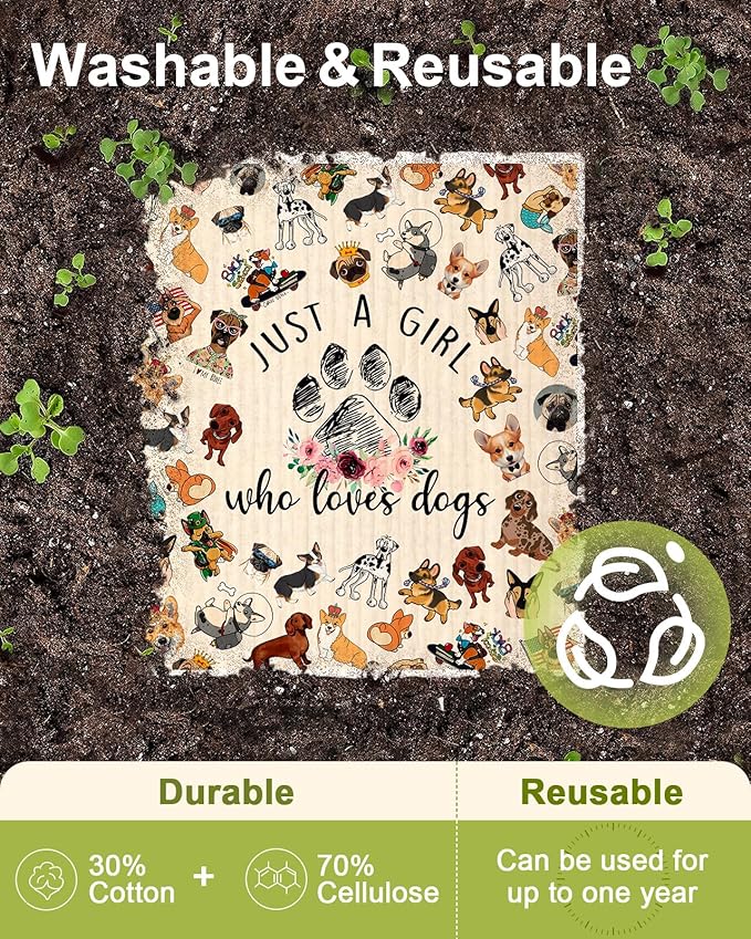 Swedish Dishcloths for Kitchen - 5 Pack Reusable Dish Cloths for Washing Dishes Absorbent Cute Funny Kitchen Towels Cleaning Sponge, Little Puppy
