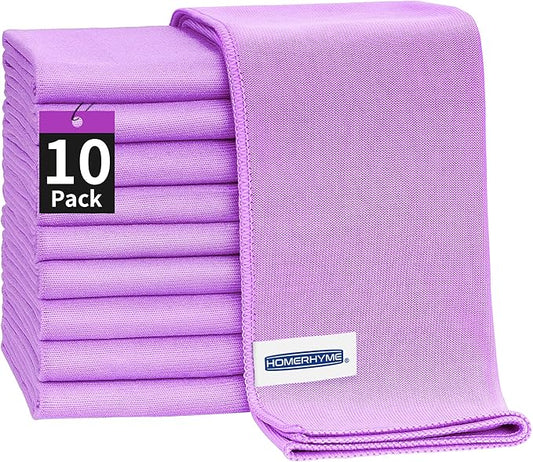 HOMERHYME Microfiber Cleaning Cloth - 10 Pack Glasses Cleaning Cloth, 16" x 14" Window Cleaning Rags, Streak Free Lint Free Polishing Cloths Wipes for Eye Glass, Stainless Steel, Windshield, Purple