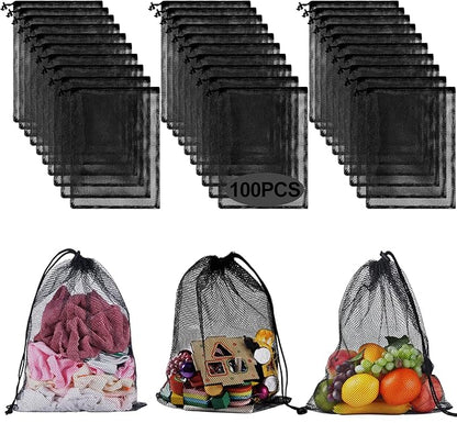 iMucci 13"X15.5" 100Pcs Mesh Laundry Drawstring Bag Nylon Drawstring Gym Bag with Cord Lock Closure