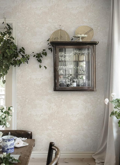 Heroad Peel and Stick Wallpaper Beige Neutral Vintage Forest Animals Floral Wallpaper Removable Self-Adhesive Contact Paper for Bedroom Living Room Cabinets Decoration Thicken Vinyl 17.3" x 393"