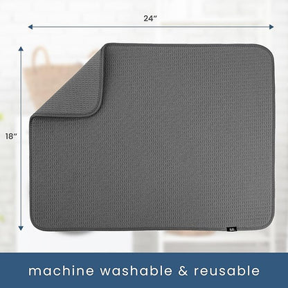 S&T INC. Dish Drying Mat XL 2 Pack, 18” x 24”, Absorbent Microfiber Kitchen Counter Mat, Dish Drying Pad for Dishes, Utensils, Pots and Pans, Extra Large, Charcoal Grey