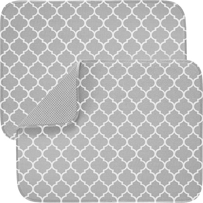 GORILLA GRIP Ultra Water Absorbent Microfiber Dish Drying Mat 2 Pack, Quick Dry Mesh, Slip Resistant Pad for Sink Dishes or Under Rack, Kitchen Counter Accessories, Machine Wash, 18x16, Quatrefoil