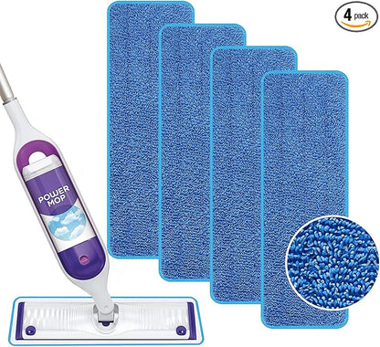 Reusable Power Mop Refill Pads for Swiffer Power Mop Starter Kit - Swifter Powermop Pads Refills - Multi-Surface & Wood Mopping Pad Refill for Floor Cleaning - Washable Microfiber Pad, 4 Pack