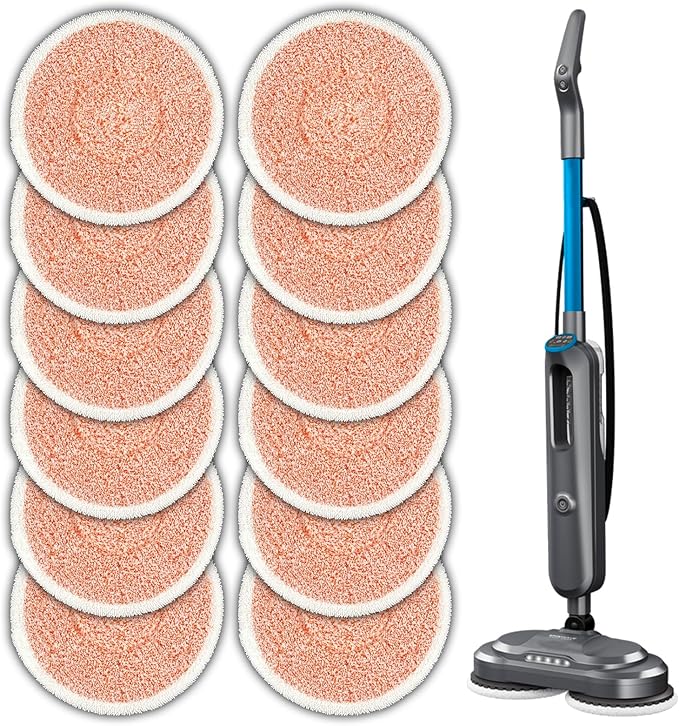 (12 Pack) 3897A Replacement Mop Pads Compatible with Bissell SpinWave SmartSteam Scrubbing Steam Mop 3897A 3712C 3712W, Spinning Scrubbing Mop Pads, Heavy Duty Scrubby Mopping Pad, Orange Pads 6 Sets