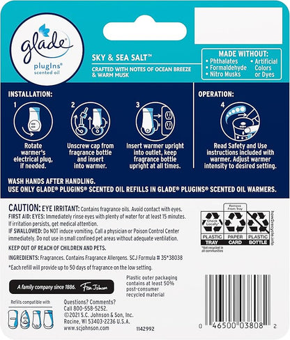 Glade PlugIns Refills Air Freshener, Scented and Essential Oils for Home and Bathroom, Sky & Sea Salt, 1.34 Fl Oz, 2 Count
