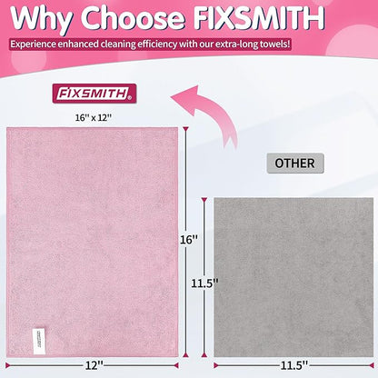 FIXSMITH Pink Microfiber Cleaning Cloth -Pack of 8, Highly Absorbent Cleaning Rags, 16"X12" All Purpose Cleaning Towels for Housekeeping, Kitchen, Car, Lint Free and Reusable Microfiber Towels
