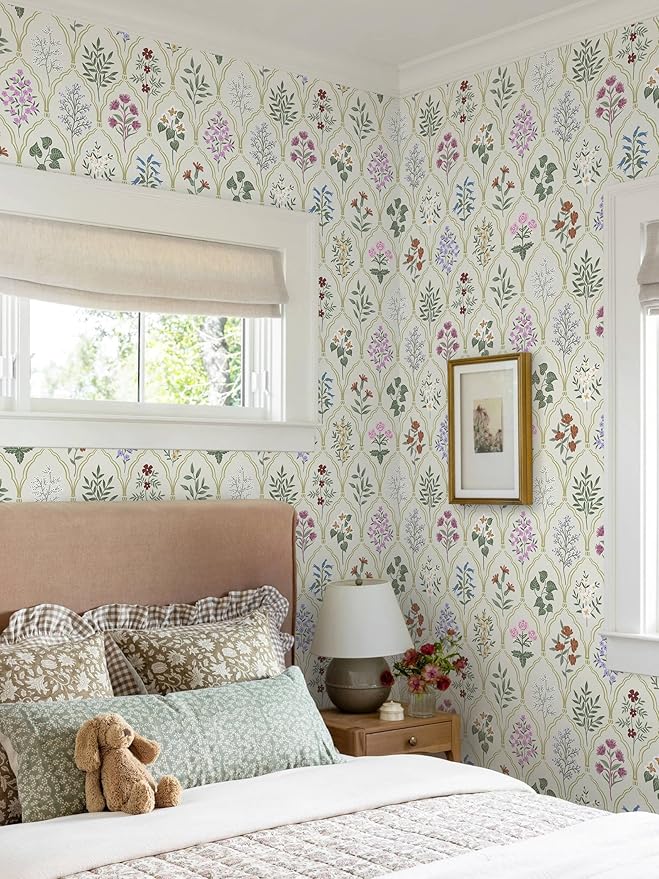 Dimoon 78.7"x17.3" Peel and Stick Wallpaper Floral Vintage Contact Paper Modern Removable Wallpaper Boho Beige Pink Self Adhesive Wall Paper for Cabinets Drawers Bathroom Bedroom Thicken Vinyl Roll