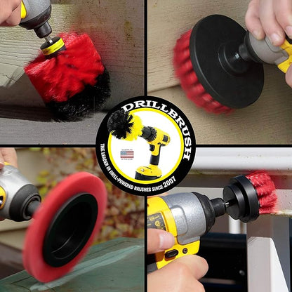 Red Stiff Nylon Bristle Brush Set for Outdoor Cleaning - Versatile Crevice Tool for Garage, Deck, House Siding, Concrete, Brick, Stone, Masonry, Vinyl Siding, Wood, and Patio Cleaner - Gutter Brush