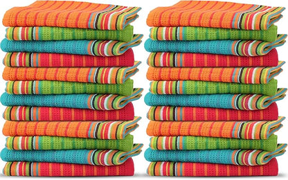 THREAD SPREAD Kitchen Dish Towels, 100% Cotton Salsa Towels, Set of 24 (16x28 Inches), Multi Purpose Cooking Drying Restaurant Bar Cleaning Cloth Napkin, Highly Absorbent, Lint Free (Red & Orange)