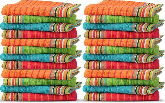 THREAD SPREAD Kitchen Dish Towels, 100% Cotton Salsa Towels, Set of 24 (16x28 Inches), Multi Purpose Cooking Drying Restaurant Bar Cleaning Cloth Napkin, Highly Absorbent, Lint Free (Red & Orange)