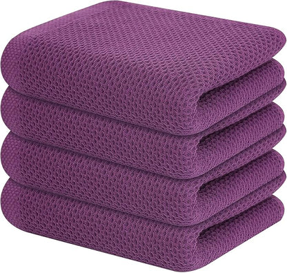 Kitinjoy 100% Cotton Waffle Weave Kitchen Hand Towels (13 x 28 Inches, Violet), 4-Pack Super Soft and Absorbent Dish Towels for Drying Dishes
