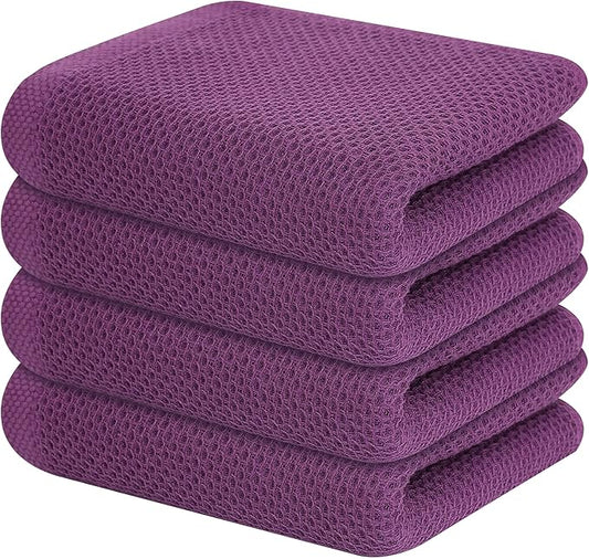 Kitinjoy 100% Cotton Waffle Weave Kitchen Hand Towels (13 x 28 Inches, Violet), 4-Pack Super Soft and Absorbent Dish Towels for Drying Dishes