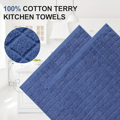 Homaxy Premium Cotton Kitchen Towels 16"x 28", Large Natural Ring Spun 390 GSM Dish Towels, Super Absorbent Terry Kitchen Hand Towels, Soft Tea Towels with Hanging Loop, Pure Navy Blue Design, 8 Pack