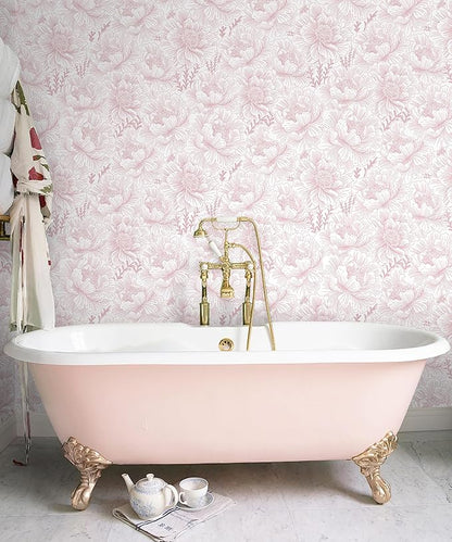 Guvana Floral Peel and Stick Wallpaper Boho Contact Paper Pink and White Wall Paper Modern Removable Wallpaper for Bedroom Bathroom Nursery Mural Wall Self Adhesive Waterproof Vinyl Roll 17.3in×197in