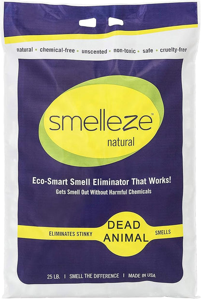 SMELLEZE Dead Animal Odor Eliminator for Strong Odor Removal - Eliminate Dead Rodent & Wildlife Smell - Safe Indoor & Outdoor Use, Natural Odor Remover, Fresh & Effective - Granules, 25 lbs.