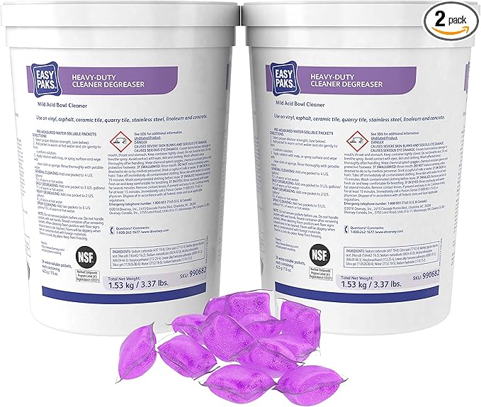 Diversey 990682 Easy Paks Heavy Duty Cleaner & Degreaser, Non-Corrosive Floor & Hard Surface Cleaner 1.5-oz Pods, 36-Paks, 1-Tub (Pack of 2)