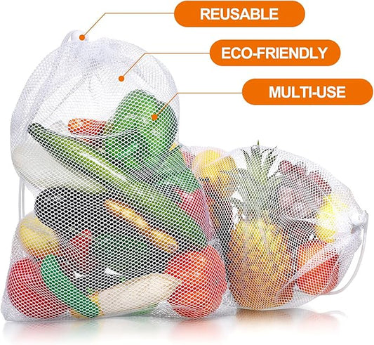 TecUnite 10 Pcs Mesh Laundry Bags with Drawstring Multicolor Mesh Sack Bag Nylon Gift Dishwasher Bag with Sliding for Storage Clothes Socks Jewelry Gifts Toys Fruit(5.5 x 7.5 Inch,White)