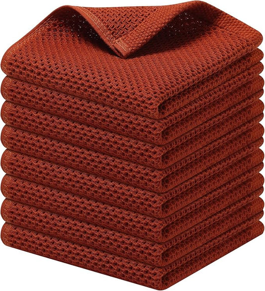 Kitinjoy 100% Cotton Kitchen Dish Cloths (12 X 12 Inches, Rust), 8 Pack Waffle Weave Ultra Soft Absorbent Dish Towels for Drying Dishes Quick Drying Kitchen Towels Dish Rags
