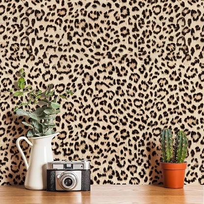 HueBurst Leopard Peel and Stick Wallpaper 17.3"x120" Cheetah Contact Paper Self Adhesive Brown Wallpaper Removable Waterproof Art DIY Wall Decor for Bedroom Living Room (14.4sq.ft.)