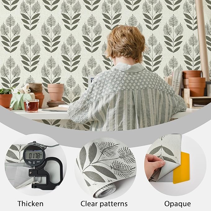 Naphite Tulip Floral Peel and Stick Wallpaper Vintage Leaf Contact Paper for Cabinet Drawer Boho Contact Paper Self Adhesive Wallpaper for Bathroom Farmhouse Retro Flower Wall Decor 17.3inW 590inL