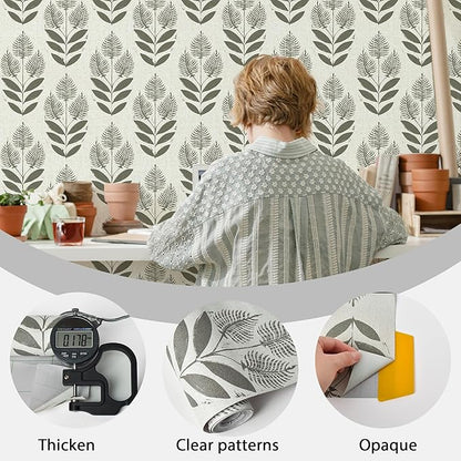 Naphite Tulip Floral Peel and Stick Wallpaper Vintage Leaf Contact Paper for Cabinet Drawer Boho Contact Paper Self Adhesive Wallpaper for Bathroom Farmhouse Retro Flower Wall Decor 17.3inW 197inL